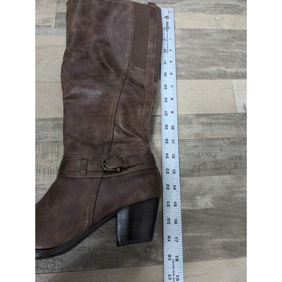 BareTraps Boots Womens 8 M Tall Side Zip Brown Faux Leather Boot Small Heel - Picture 10 of 11